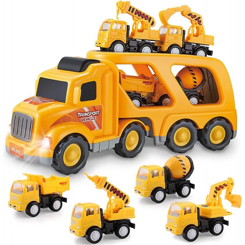 Construction Truck Toys for 3 4 5 6 Years Old Toddlers Kids Boys and Girls Car Toy Set with Sound and Light Play Vehicles in ...