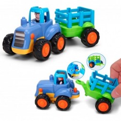 Friction Powered Cars Push and Go Trucks Construction Vehicles Toys Set of Tractor Bulldozer Dump Truck Cement Mixer for Baby...