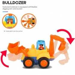 Friction Powered Cars Push and Go Trucks Construction Vehicles Toys Set of Tractor Bulldozer Dump Truck Cement Mixer for Baby...