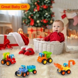 Friction Powered Cars Push and Go Trucks Construction Vehicles Toys Set of Tractor Bulldozer Dump Truck Cement Mixer for Baby...