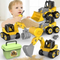 Construction Toys Take Apart Truck Toys Play Set Bulldozer Grab Loader Road Roller Excavator Kid STEM Construction Vehicles G...