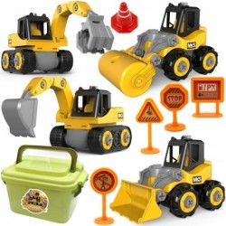 Construction Toys Take Apart Truck Toys Play Set Bulldozer Grab Loader Road Roller Excavator Kid STEM Construction Vehicles G...