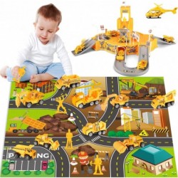 Construction Vehicles Truck Toys Set Mini Engineering Construction Truck Car Track Parking Lot with Play Mat Excavator Helico...