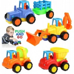 Friction Powered Cars for Toddlers [4 Pack] | Construction Vehicles Toy Set for Boys | Includes Tractor Bulldozer Cement Mixe...