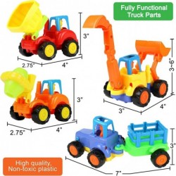 Friction Powered Cars for Toddlers [4 Pack] | Construction Vehicles Toy Set for Boys | Includes Tractor Bulldozer Cement Mixe...