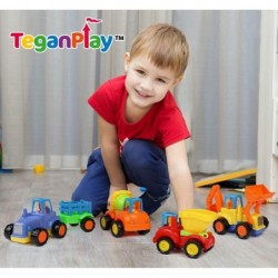 Friction Powered Cars for Toddlers [4 Pack] | Construction Vehicles Toy Set for Boys | Includes Tractor Bulldozer Cement Mixe...