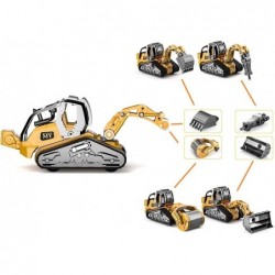 1:32 Scale Metal Die-Cast Engineering Vehicle 4 in 1 Assemble Bulldozer Excavator Driller Road Roller Contruction Truck $28.9...