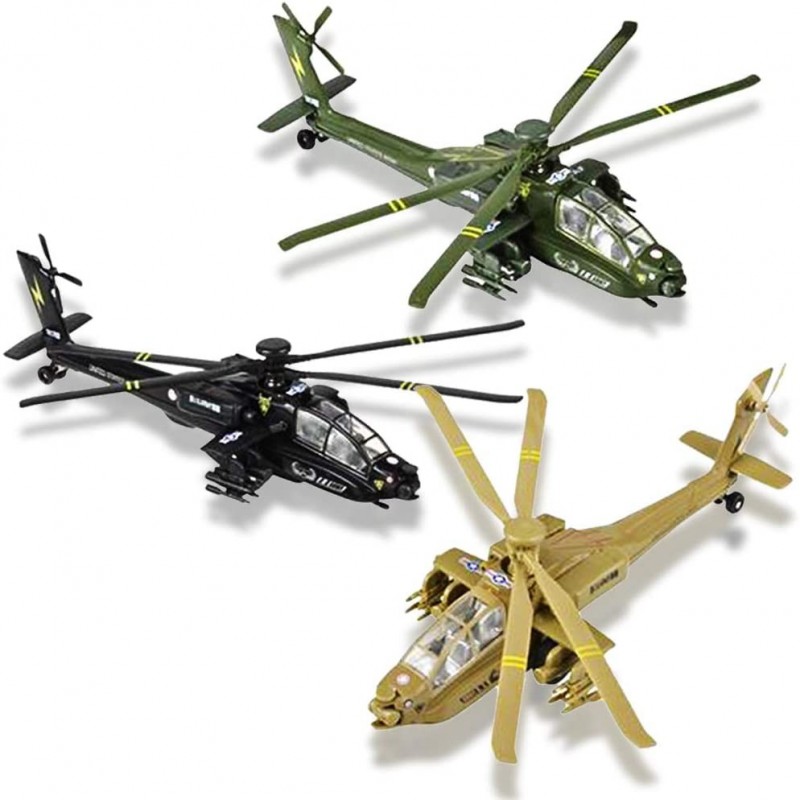 Diecast Apache Helicopters with Pullback Mechanism Set of 3 Diecast Toy Choppers with Spinning Propellers Birthday Party Favo...