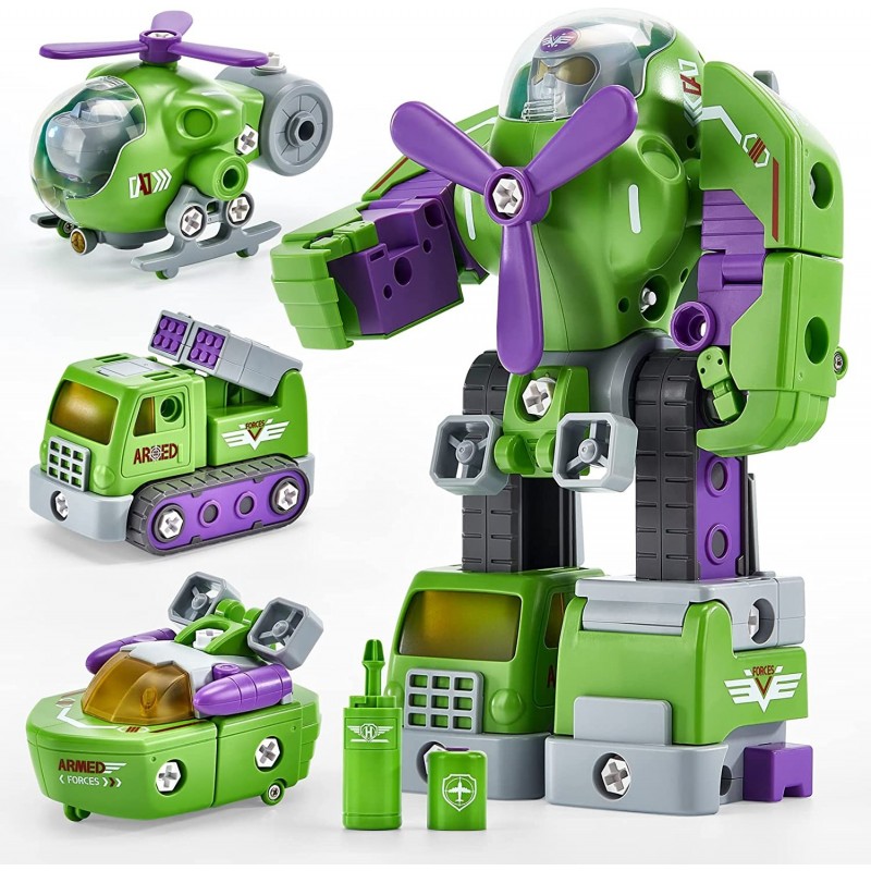 Toys for 4 Year Old Boys - 3 in 1 Take Apart Robot Kids Toys 3-5-7 STEM Toys for 5+ Year Old Boys Transformer Toys Building C...