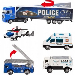 19 in 1 Die-cast Police Toy Truck with Little Police Figures Mini Police Vehicles in Big Carrier Truck Patrol Rescue Helicopt...