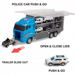 19 in 1 Die-cast Police Toy Truck with Little Police Figures Mini Police Vehicles in Big Carrier Truck Patrol Rescue Helicopt...