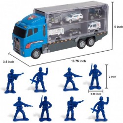 19 in 1 Die-cast Police Toy Truck with Little Police Figures Mini Police Vehicles in Big Carrier Truck Patrol Rescue Helicopt...