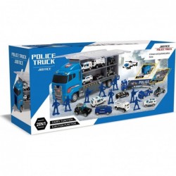 19 in 1 Die-cast Police Toy Truck with Little Police Figures Mini Police Vehicles in Big Carrier Truck Patrol Rescue Helicopt...