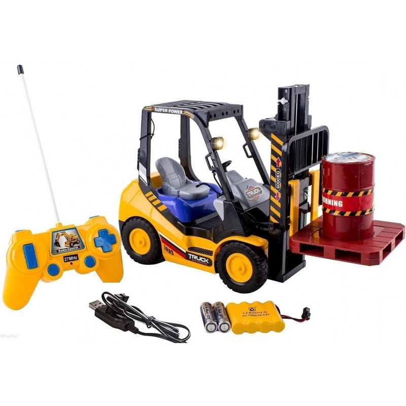 WolVolk 6-Channel Electric Remote Control Forklift - Functional RC Lighted Fork Lift Toy w/ Pallet Barrel Rechargeable Batter...