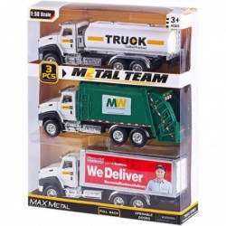 3 Pack City Diecast Semi Trucks Transport Set - Big Toy Garbage Truck Oil Tanker & Transport Vehicle Toy with Pull Back Actio...