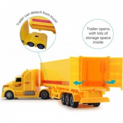 Toy Semi Truck Trailer 14.5" Friction Powered with Lights and Sound Back Opens Kids Push and Go Big Rig Carrier Transport Veh...