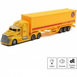 Toy Semi Truck Trailer 14.5" Friction Powered with Lights and Sound Back Opens Kids Push and Go Big Rig Carrier Transport Veh...