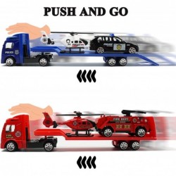 Toy Vehicle Playsets DieCast Push and Go Mini Police Car Fire Engine Truck and Helicopters Toy in Semi Carrier Truck Emergenc...