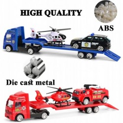 Toy Vehicle Playsets DieCast Push and Go Mini Police Car Fire Engine Truck and Helicopters Toy in Semi Carrier Truck Emergenc...