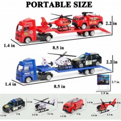 Toy Vehicle Playsets DieCast Push and Go Mini Police Car Fire Engine Truck and Helicopters Toy in Semi Carrier Truck Emergenc...