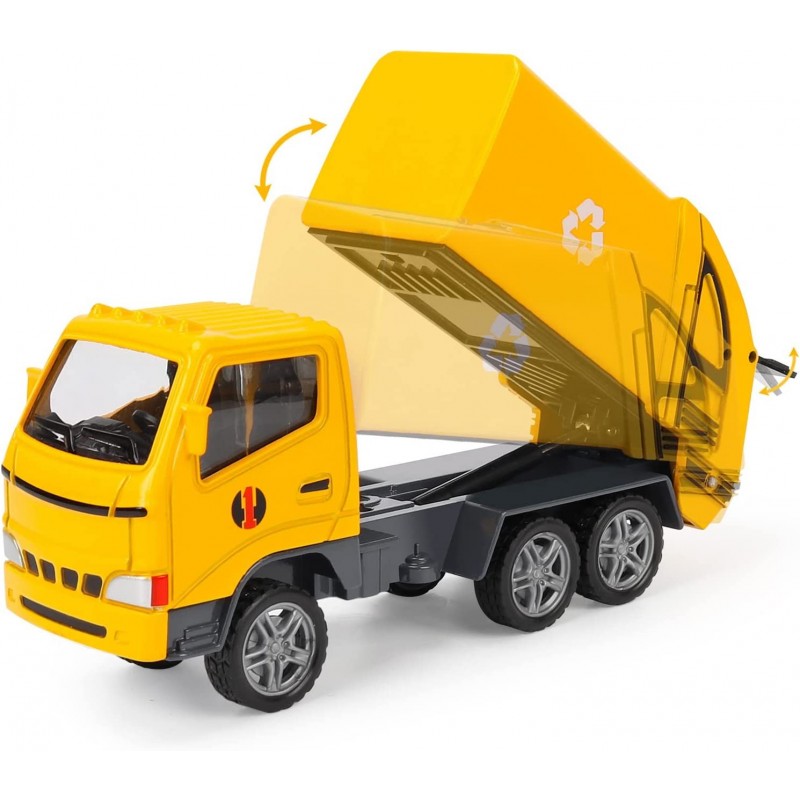 1/60 Scale Diecast Metal Garbage Truck Toy Mini Waste Management Recycling Truck Toys for Kids Yellow $35.32 Kids' Play Trucks