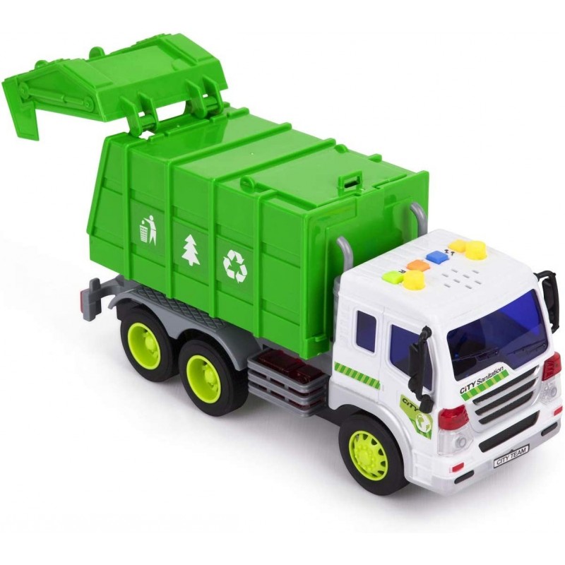 Garbage Truck Toy - Friction-Powered Waste Management Recycling Vehicle Vibrant Lights & 4 Different Sounds Educational Gifts...