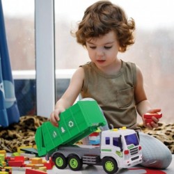 Garbage Truck Toy - Friction-Powered Waste Management Recycling Vehicle Vibrant Lights & 4 Different Sounds Educational Gifts...