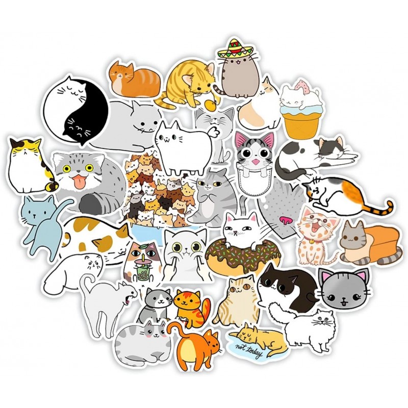 50PCS Cat Sticker Animal Cute Cartoon Decoration DIY Luggage Laptop Computer Water Bottle Fridge Hand Account Scrapbook Small...