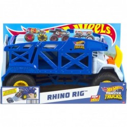 Monster Trucks Monster Mover Rhino Toy Car Hauler Holds 12 1:64 Scale Monster Trucks or 32 with Ramp Launch Gift for Kids 3 Y...