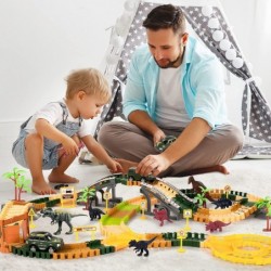 Dinosaur Train Track Toy Set with Race Cars and Jurassic Dinos for Kids Toddlers 2 3 4 5 Years Create A Dinosaur World Road w...