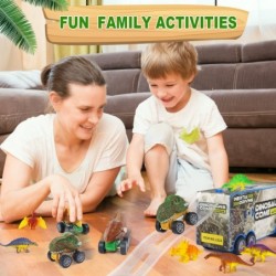 Dinosaur Toys for Kids 3-7 Dinosaur Transport Truck for Boys with Roar & Music Button and Slide 11 Pack Friction Truck Toy In...