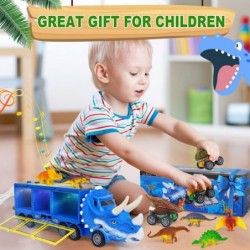 Dinosaur Toys for Kids 3-7 Dinosaur Transport Truck for Boys with Roar & Music Button and Slide 11 Pack Friction Truck Toy In...