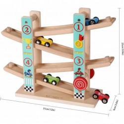 TOWO Pure Wooden Car Ramp - Zig Zag Car Slide Run with 4 Wooden Cars Playsets-Click Clack Track Wooden Car Toys for Toddlers ...