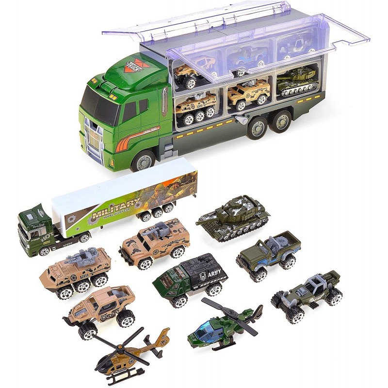 Die-cast Military Truck Army Vehicle Models Car Toys Mini Battle Army Toy Panzer Anti-Air Vehicle Helicopter Playset for Kids...