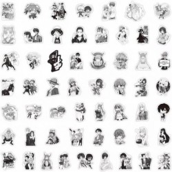 Anime stickers 100 unique black and white Japanese anime mixed cartoon stickers waterproof and sunscreen vinyl stickers suita...