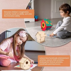 DIY Bird House Kit 4 Packs Wooden Doodle Birdhouses Set Build & Paint Wooden Arts and Painting Craft Toy with Paints & Brushe...