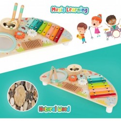 Baby Toys Musical Instruments All-in-one Musical Toys for Toddlers 1-3 (Includes Xylophone Drum Cymbal Guiro Gears) Wooden Mo...