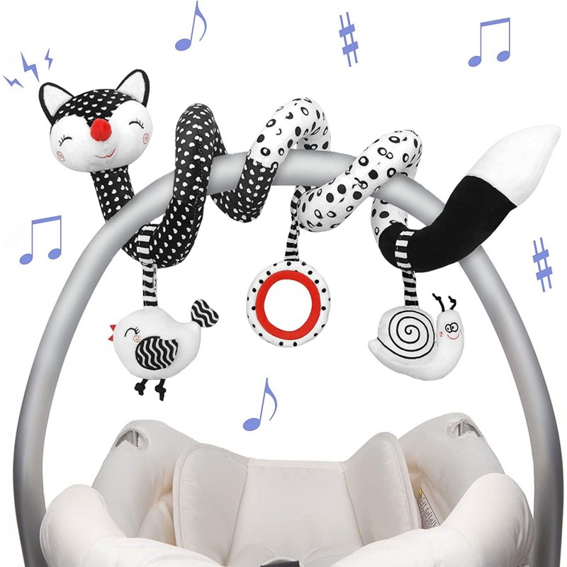 Euyecety Baby Spiral Plush Toys Black White Stroller Toy Stretch & Spiral Activity Toy Car Seat Toys Hanging Rattle Toys for ...