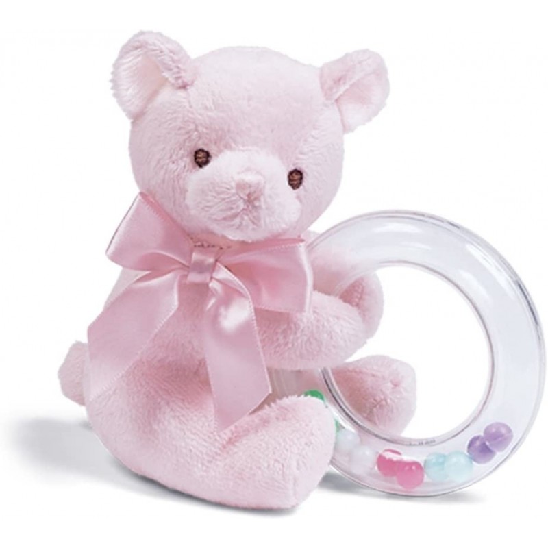 Bearington Baby Dottie Pink Teddy Bear Baby Rattle 5 $22.23 Baby Rattles & Plush Rings