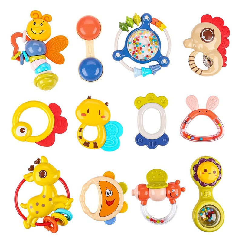 12PCS Baby Rattles 0-6 Months Rattles Toys for Babies 3 to 12 Months Little Hands Grab Teethers Toy Early Development Gifts f...