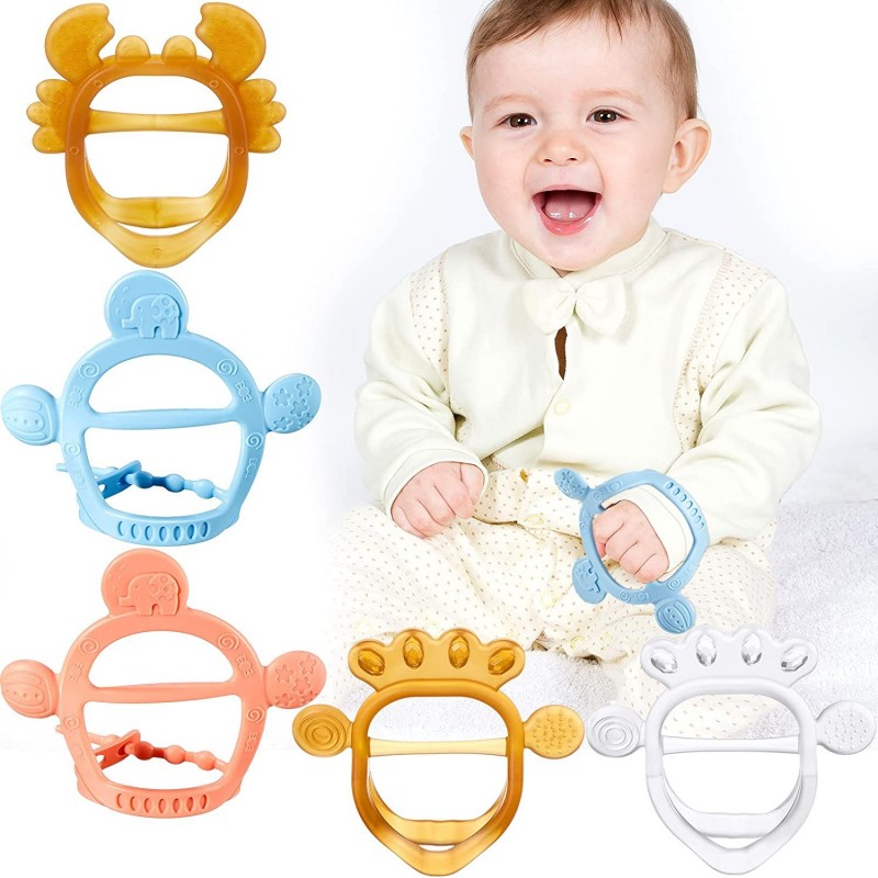 5 Pieces Baby Teething Toys for 6-12 Months Silicone Teether Hand Teether with Adjustable Wristband Anti-Dropping Chew Toys f...