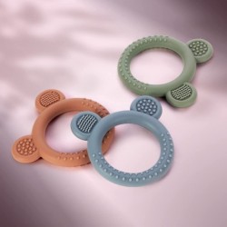 Baby Teething Toys for Babies 0-6 Months Set of 3 Baby Toys 6 to 12 Months BPA Free Soft and Textured Bear Ring Silicone Teet...