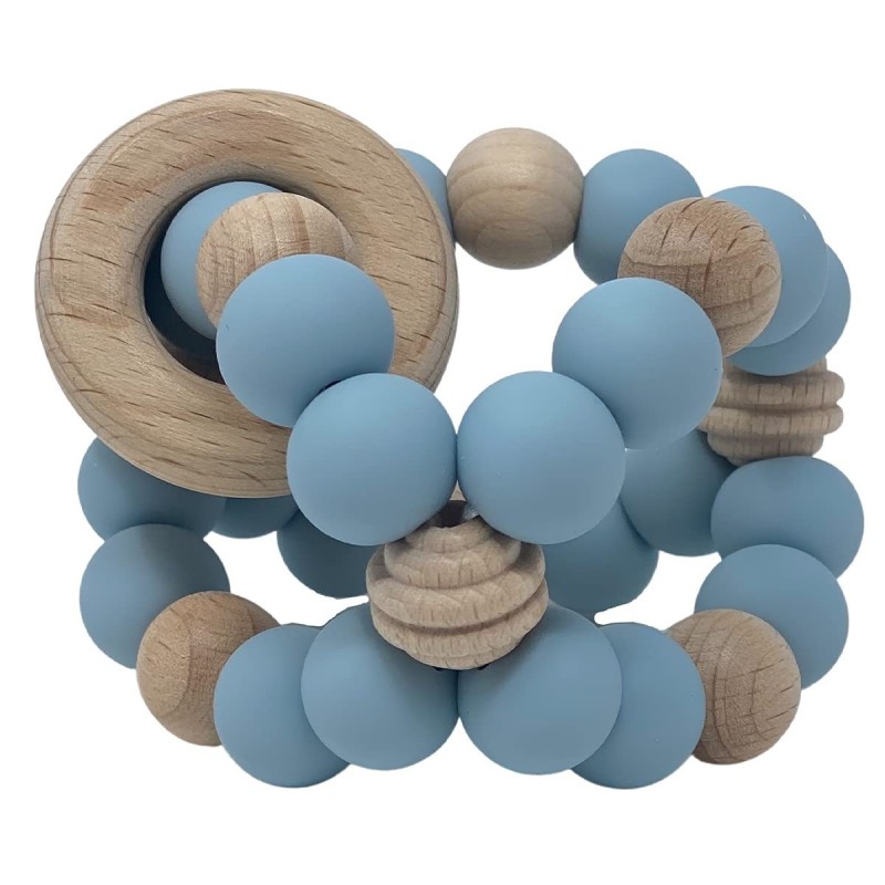 Silicone Baby Sensory Wood Teether Ball (Dusk Blue) $18.20 Baby Teether Toys