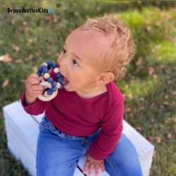 Silicone Baby Sensory Wood Teether Ball (Dusk Blue) $18.20 Baby Teether Toys