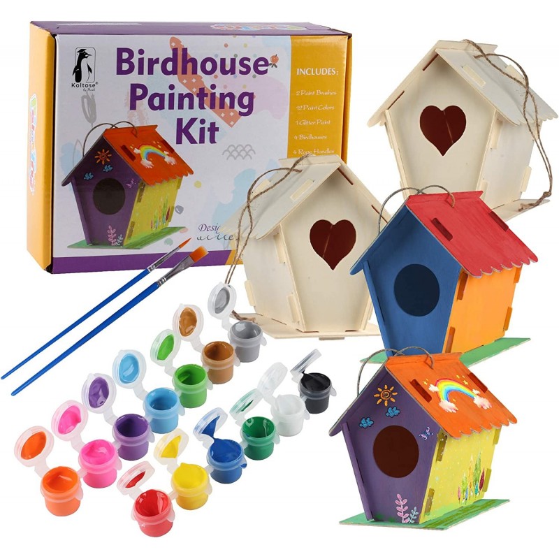 DIY Bird House Kit for Kids Build Your Own Bird House Kit for Children Includes 4 Large Unfinished Birdhouses to Paint and Bu...