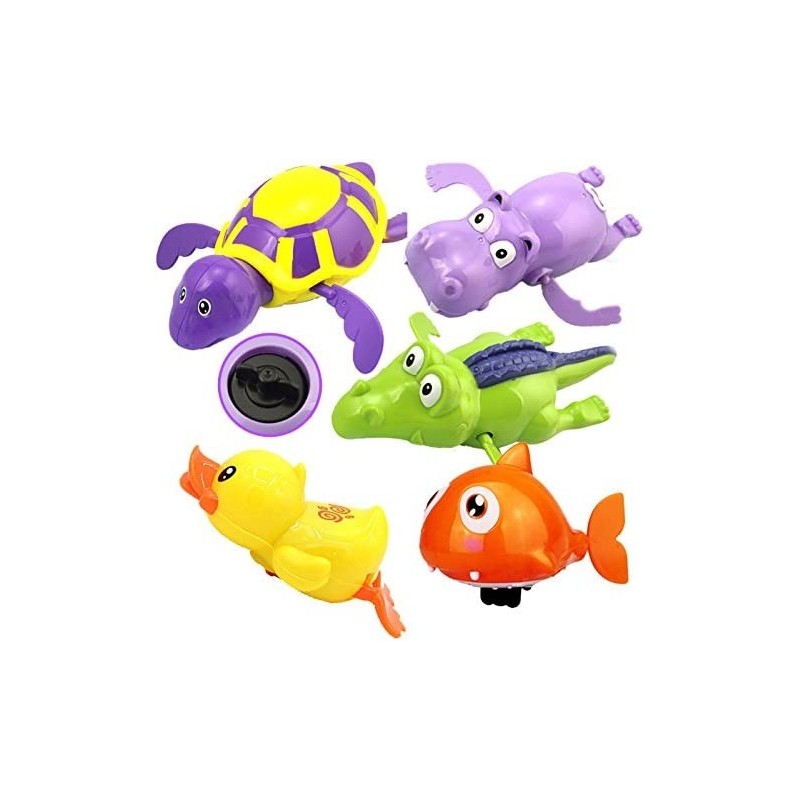 5 Pack Pool Float Bath Toys Wind Up Swimming Bathtub Animals for Boys Girls Toddlers Fish + Tortoise + Hippocampus + Crocodil...