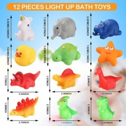 12 Packs Light up Dinosaur Unicorn Bath Toy Set Flashing Color Changing Light in Water Floating Rubber Bathtub Toys for Teens...