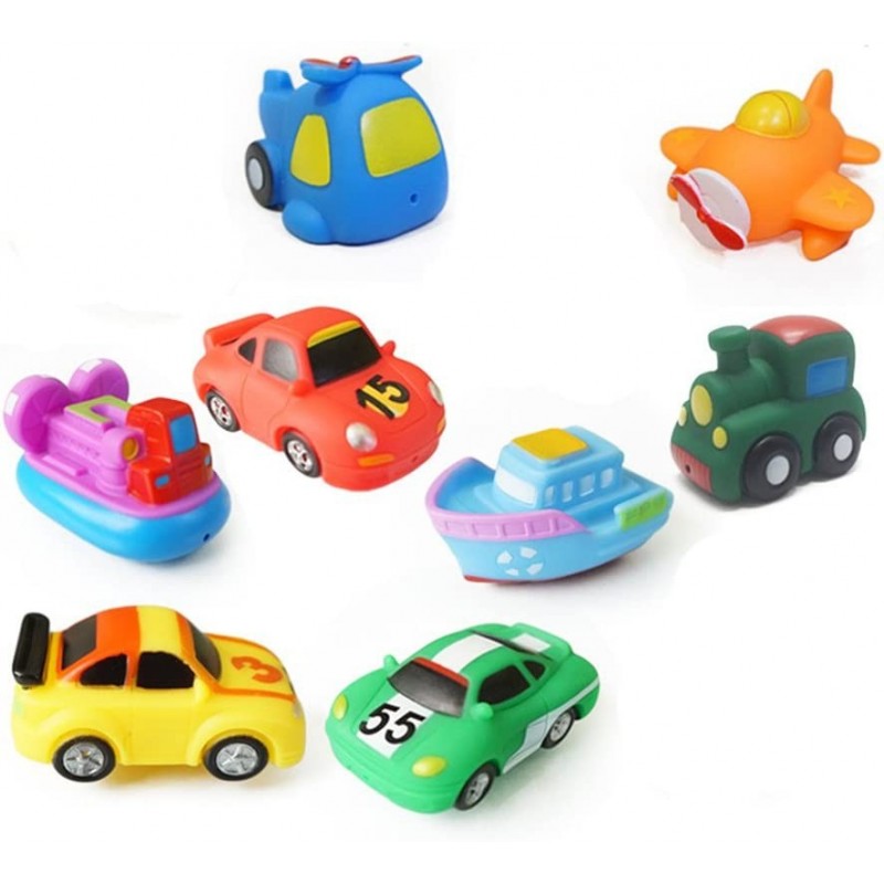 Bath Swimming Toys 8 Assorted Mini Pool Toys 3 Racing Car + Train + Boat + Hovercraft + Helicopter + Fighter $27.86 Bathtub Toys