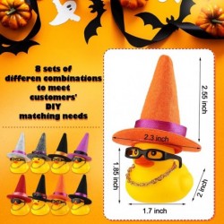 8 Sets Yellow Rubber Mini Duck with Halloween Witch Hat Sunglasses and Necklaces Tiny Ducks Cute Rubber Ducky Bath Toy Squeak...