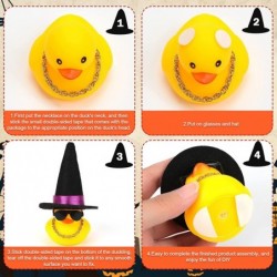 8 Sets Yellow Rubber Mini Duck with Halloween Witch Hat Sunglasses and Necklaces Tiny Ducks Cute Rubber Ducky Bath Toy Squeak...